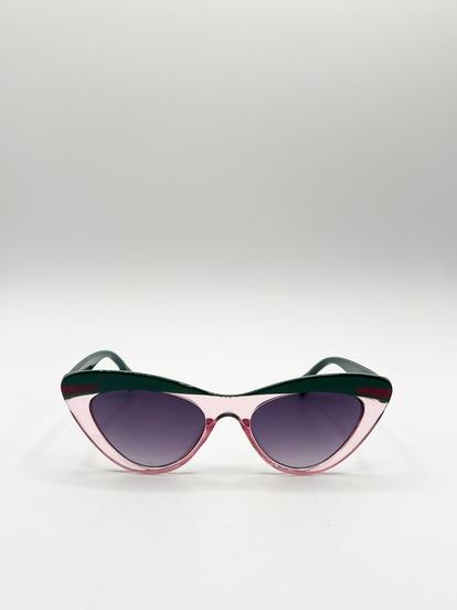 Pink Two Tone Cat-Eye Sunglasses In Pink Green