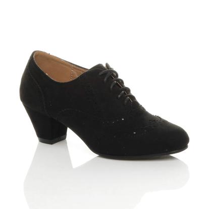 Black Mid Cuban Heel Brogue Ankle Boots
