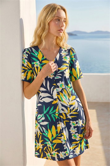 Leaf Button Detail Tea Dress 14693396