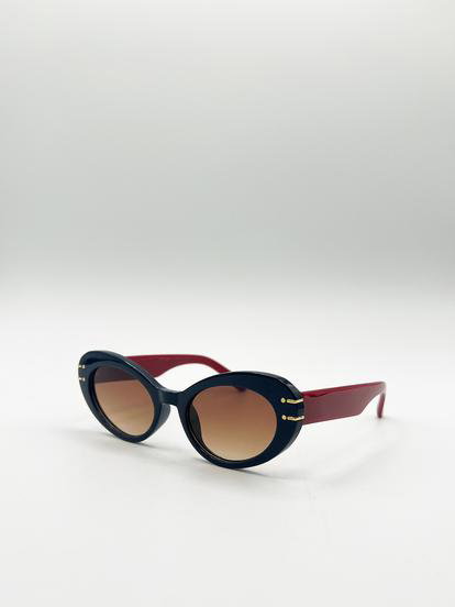 Blue Oval Cat-Eye Sunglasses In Navy Burg