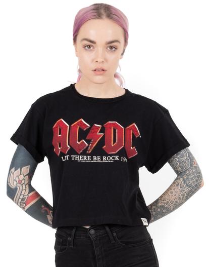 Black Ac/Dc Crop Cropped Short Sleeved T-Shirt