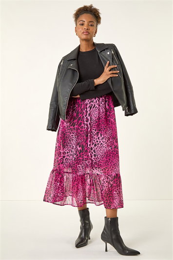 Pink Animal Print Stretch Midi Dress