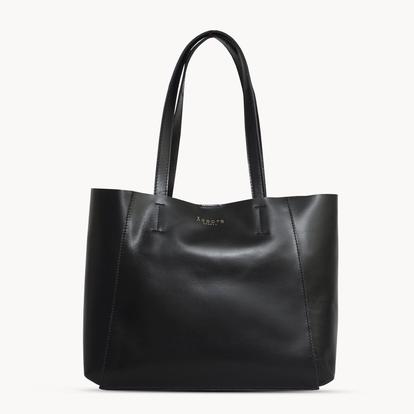 Black 'Adela' Smooth Real Leather Unlined Designer Tote Bag
