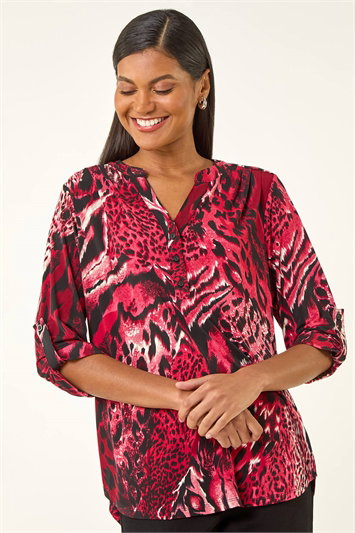Animal Puff Print Stretch Shirt 19421178