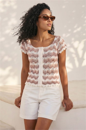 White Wave Crochet Buttoned Top