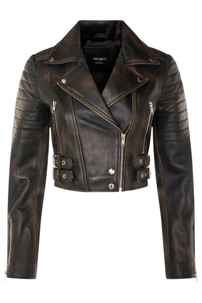 Pink Brando Cropped Leather Jacket-Longtown