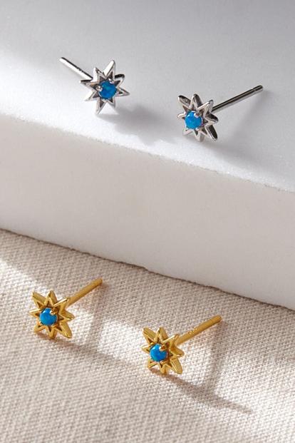 Metallic Sterling Silver Opal Starburst Studs