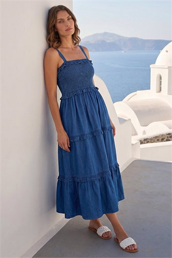 Petite Shirred Tiered Dress 14877637
