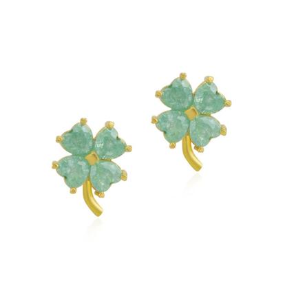 Metallic Four Leaves Clover Sterling Silver Stud Earring - Green