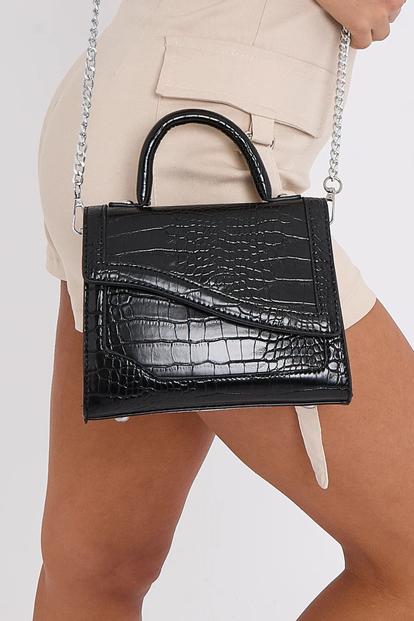 Black Croc Textured Pu Mini Grab Bag - Leia
