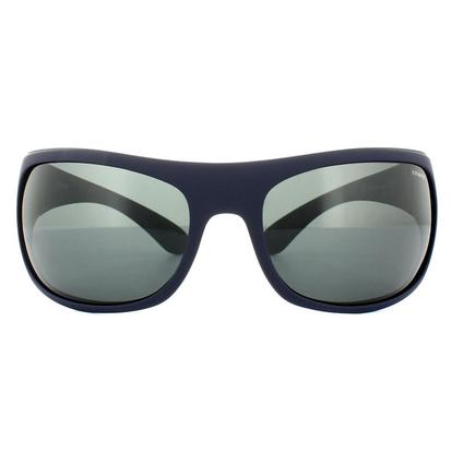 Blue Sport Wrap Matt Dark Blue Grey Polarized Sunglasses