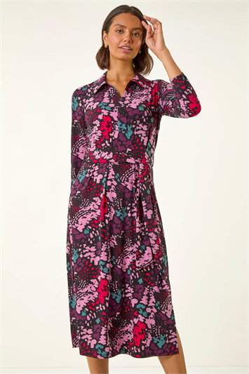 Abstract Buttoned Shirt Midi Dress 14777872