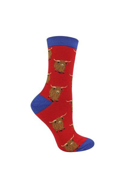 Red Highland Cow Socks | Novelty Bamboo Socks