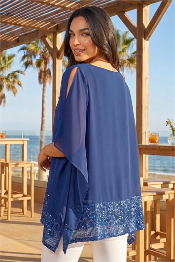 Sequin Hem Contrast Tunic Top 20178109