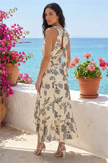 chinese dress ladies Roman Panel Dress for Women UK Ladies Skater Summer Spring Stretchy Fit &  Flare Jersey Midi Work Casual Strappy Sleeveless Sweetheart Knee Length A  Line Swing - Abstract Navy main image 1