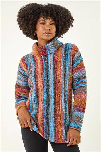 Red Space Dye Roll Neck Knit Jumper