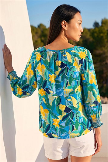Leaf Print 3/4 Sleeve Top 20193509