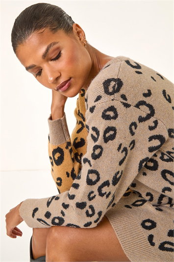 Animal Print Knitted Shift Dress 14792389