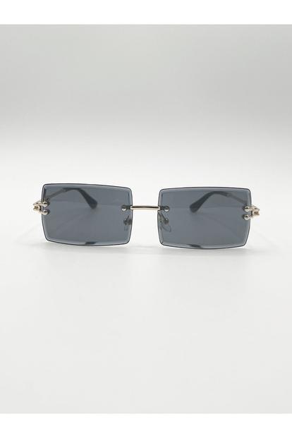 Black Frameless Square Sunglasses In Black