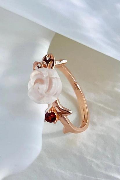 Multi Rose Gold Silver Garnet Quartz Ring