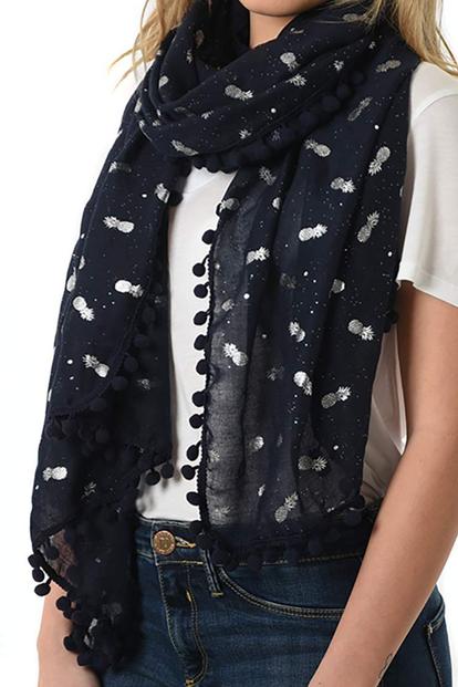 Multi Pom Pom Pineapple Foil Scarf