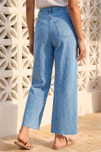 Denim Spot Print Frayed Edge Jean 18102743