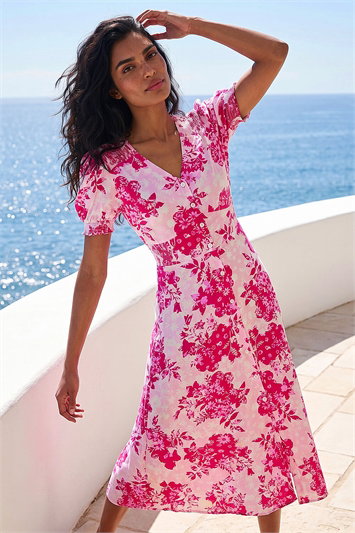 Floral Print Button Down Midi Dress 14554772