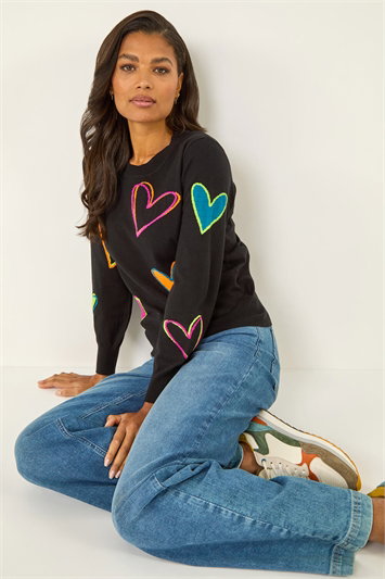 Black Heart Print Knitted Jumper