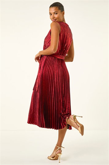 Metallic Pleat Belted Midi Dress 14811678