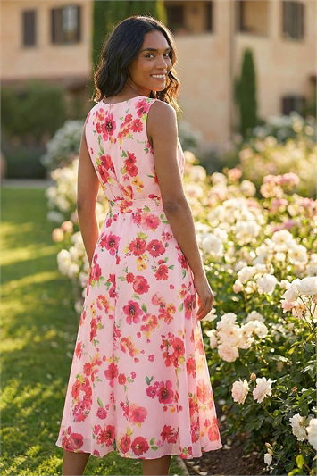 Floral Pleated Chiffon Midi Dress 14728172