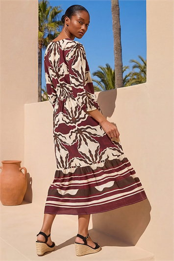 Petite Abstract Print V-Neck Midi Dress 14821319