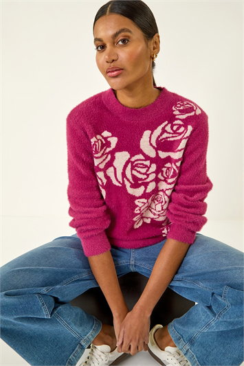 Pink Contrast Rose Knit Jumper