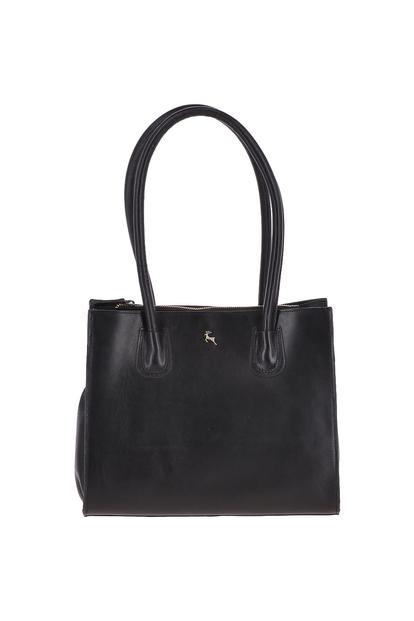 Black Vegetable Tanned Real Leather Two Section With Mid Purse Bag