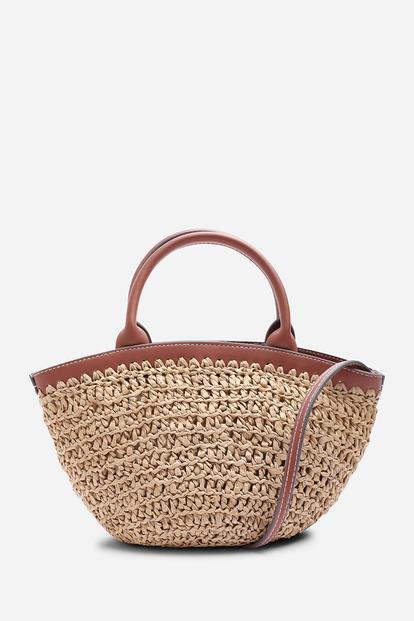Green Jianna Woven Raffia Tote With Cross Body