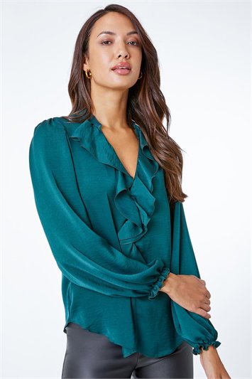 Satin Ruffle Neck Blouse 20113534