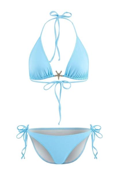 Black Triangle Bikini Set With Star Detail And Tie Side Bottom