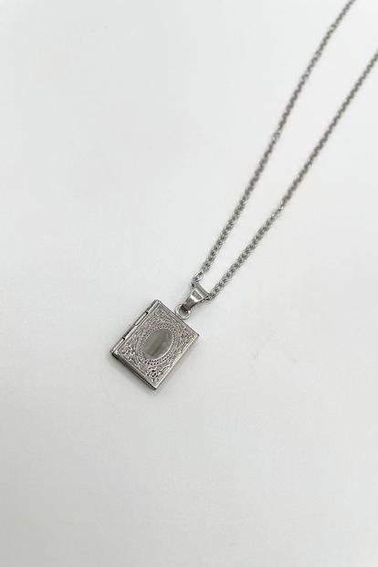 Metallic Booklet Locket Pendant Necklace In Silver
