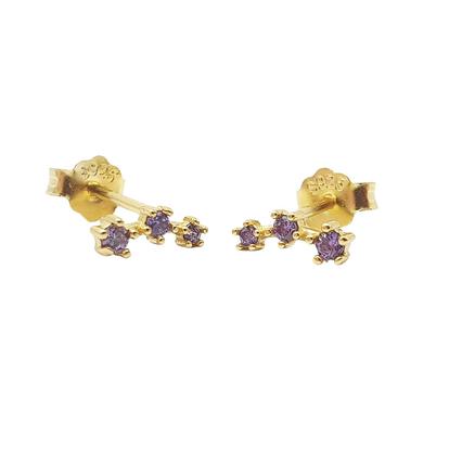 Purple Alexandrite June Birthstone Climber Gold Plated Stud Earrings