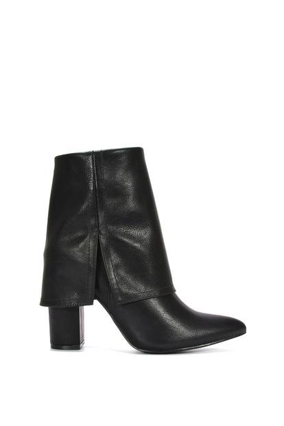 Black 'Ayla' Fold Over Ankle Boots Layered Point Toe Block Heel Booties