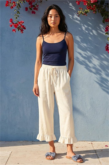 Petite Cropped Frill Hem Trouser 18110538