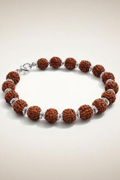 Metallic Silver Plated Large Rudraksha Hindu Unisex Bracelet