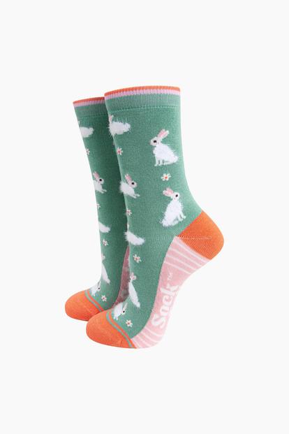 Green Bunny Rabbit Fluffy Bamboo Socks In Green