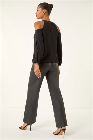 V-Neck Cold Shoulder Wrap Stretch Top 19277808