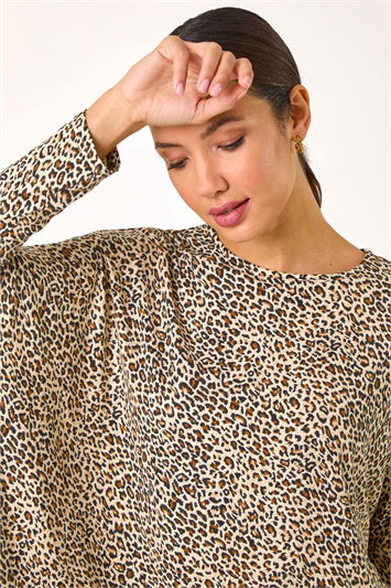 Cream Animal Print Stretch Tunic Top