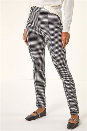 Black Check Print Ponte Slim Leg Trouser