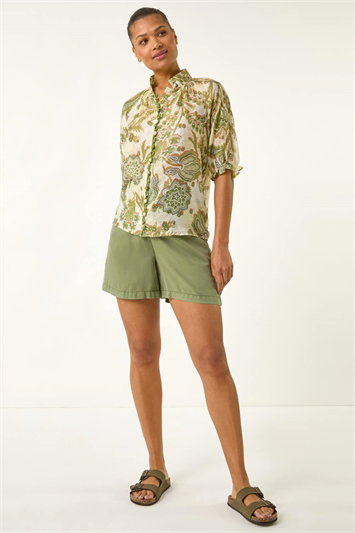Floral Print Trim Detail Blouse 10206834