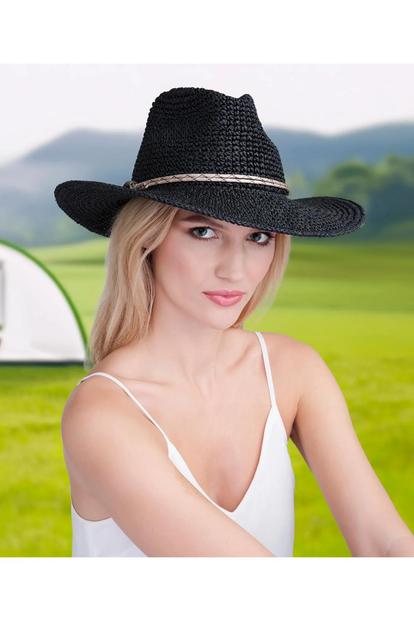 Black Marleigh - Straw Fedora Hat - Black