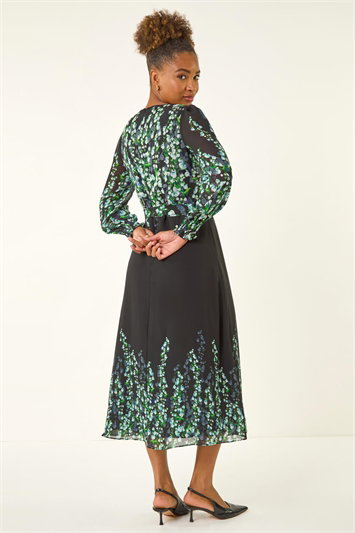 Floral Border Belted Midi Dress 14811209
