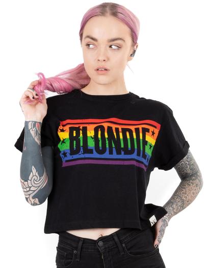 Black Blondie Cropped T-Shirt Ladies Rainbow Logo