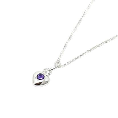 Purple Mini Amethyst February Birthstone Heart Silver Necklace